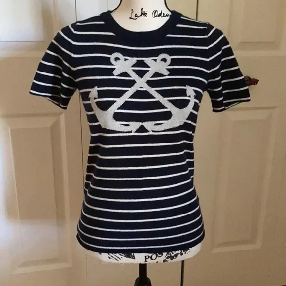 J. Crew Italian Cashmere Anchor stripe top Sm XS - Picture 2 of 8